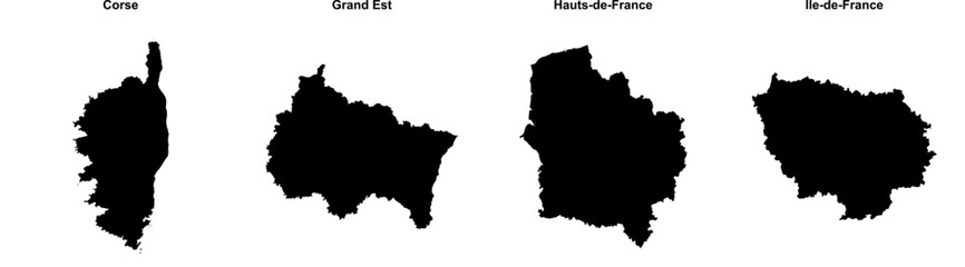 Corse, Grand Est, Hauts-de-France, Ile-de-France outline maps