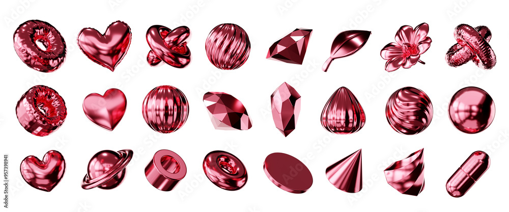 Poster red decoration set element for design pack isolated background 3d rendering