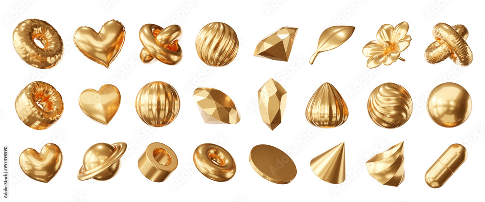 Poster Gold Object geometry shape set isolated background 3d rendering	
