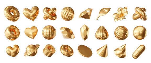 Gold Object geometry shape set isolated background 3d rendering	
