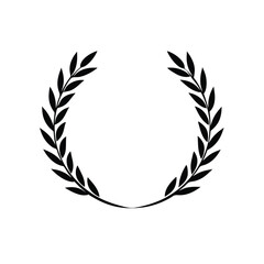 a SLaurel Leaf Wreath crown branch black logo icon vector silhouette, isolated white background
