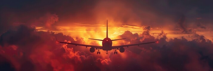 Aircraft flying in the sky at dawn or dusk