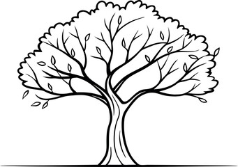 Black and White Illustration of a Tree with a Swing Hanging from a Branch in a Minimalist Style