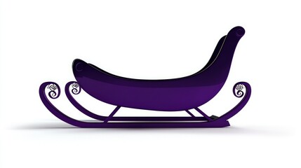 Bold violet sleigh silhouette depicted minimally against a white backdrop.