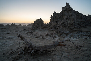 Sunrise around the volcanic chimneys of Lake Abbe (Lac Abbe Bad), Djibouti