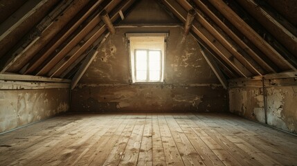 Old house's empty attic Interior. Generative AI