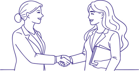 continuous single line drawing of business woman manager handshaking greeting client , line art vector illustration