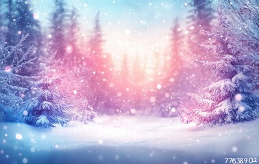 Pastel winter scene with detailed snow and bright bokeh for holiday greetings.