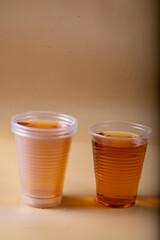 Apple juice in plastic cups