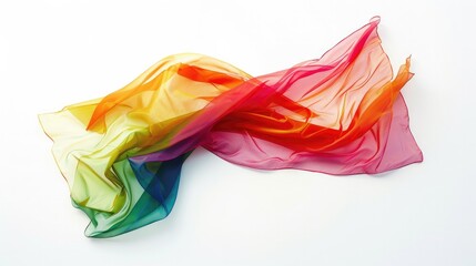 Colorful rainbow flag waving in the wind on isolated white background