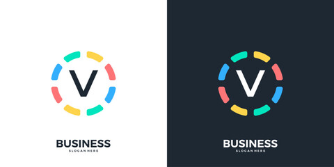 Colorful circle with letter V logo icon vector. Modern initial technology logo design template.