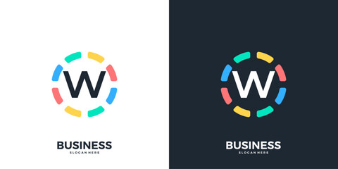 Colorful circle with letter W logo icon vector. Modern initial technology logo design template.