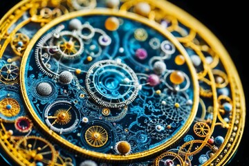 A detailed view of a clock face on a dark background