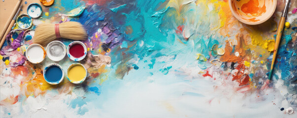 Painter tools for artist. Colorful paint pallete.