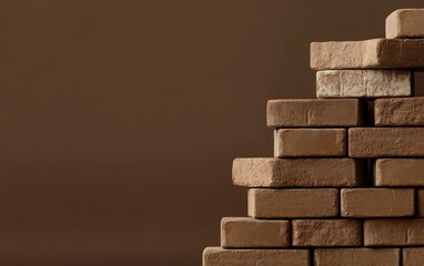 Obraz premium Stack of modern bricks with a plein brown background, concept of building business, minimalistic, copy space for text
