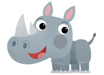 cartoon scene with rhino rhinoceros on white background safari illustration for kids