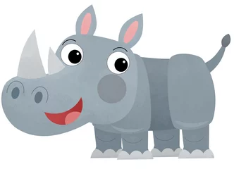 Fototapete Rund cartoon scene with rhino rhinoceros on white background safari illustration for kids © honeyflavour