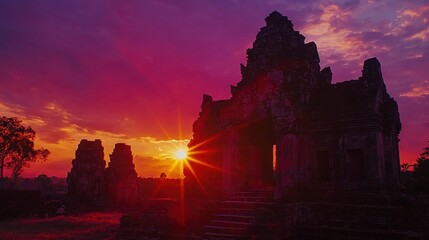   The sun is setting over the ruins of a temple in Angkor Angkor Wat, Angkor Angkor, Angkor Angkor, Angkor Angkor Wat, Angkor Wat, Ang