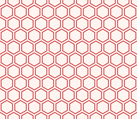 Geometric shapes background. Red color on matching background. Hexagon mosaic background. Hexagonal shapes. Seamless pattern. Tileable vector illustration.
