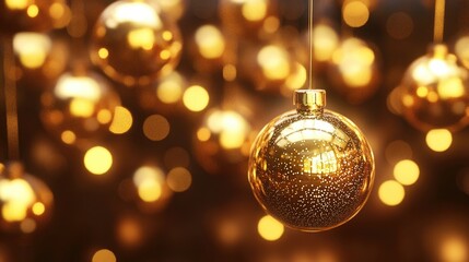 hanging golden glowing balls lamp light on the background