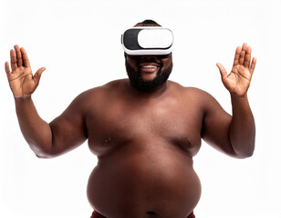 Fototapeta premium Portrait of a Man Using VR Glasses Headshot Isolated on White Background with Copy Space