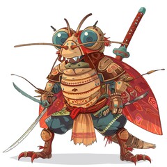 Flea samurai fantasy animal cartoon isolated whitebackground