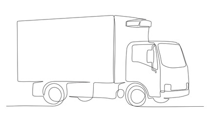 Truck with air conditioner system on road. Continuous one line drawing. Black and white vector illustration in line art style.
