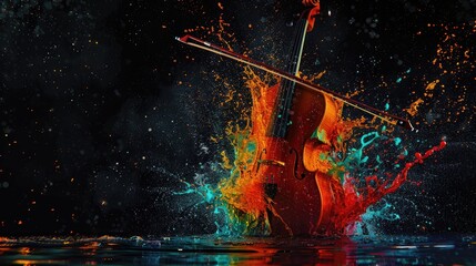 Instuments background colorful splash, isolated black background Generative AI