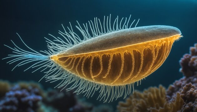 Microscopic sea anemone against coral background