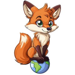 Foxe Earth animal cartoon isolated whitebackground