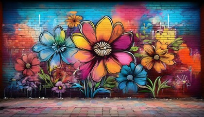 flower graffiti on brick wall 12