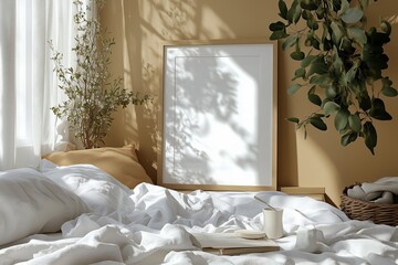 Bedroom Frame mockup, home interior frame mockup for wall art, poster mockup, print mockup