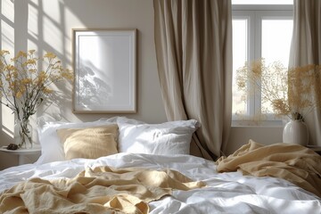 Bedroom Frame mockup, home interior frame mockup for wall art, poster mockup, print mockup