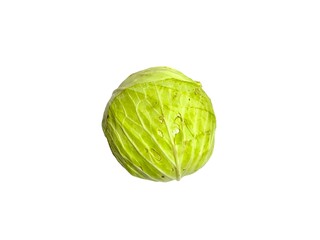 Fototapeta premium Fresh green cabbage isolated on white background. Green leaf. Organic vegetable