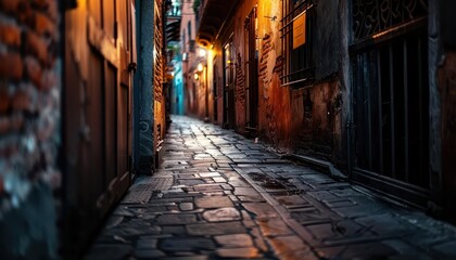 Fototapeta premium Narrow alleyways with historic charm, quaint and picturesque, Urban, Muted tones, Photograph, Hidden pathways