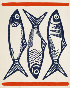 Illustration Of Three Fish In Blue