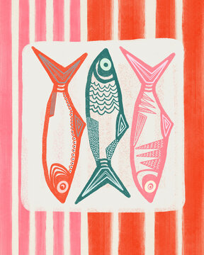Illustration Of Three Vibrant Fish 