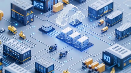 Fototapeta premium Digitalization of business processes and digital transformation technology strategy, optimize and automate operations, customer service and industrial management from IOT and big data cloud computing 