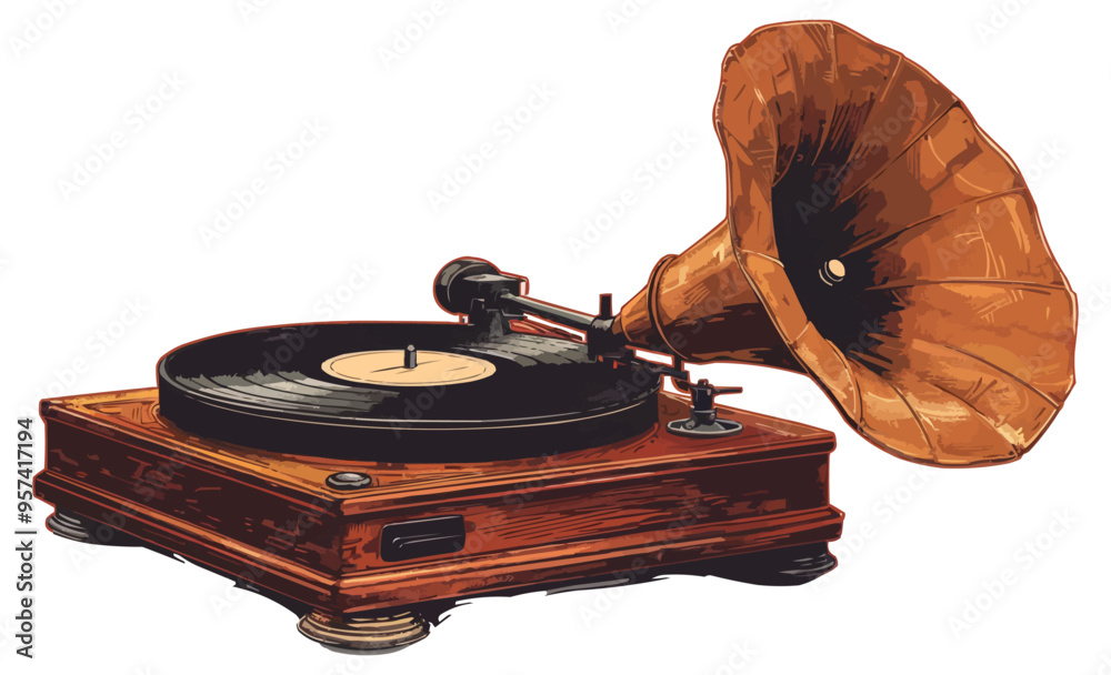 Wall mural An isolated vector of a gramophone.