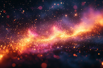 Fototapeta premium Bright bursts of orange and pink scatter across a dark canvas, like fireworks in the night sky. Concept of celebration and joy. Generative Ai.