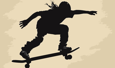 Naklejka premium A silhouette vector of a person skateboarding.
