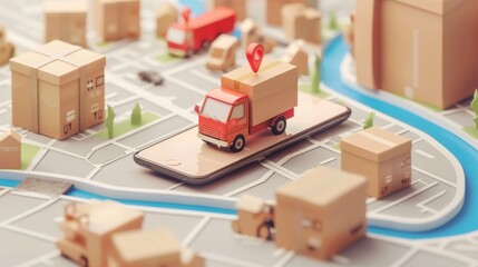 Online delivery phone concept. Fast respond delivery package shipping on mobile. Online order tracking with map. Vector illustration 