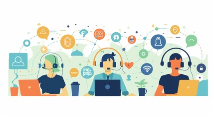 Tech support, clients assistance and hotline, help hotline, call centre. Contact center, customer service point, customer relationship management concept. Vector isolated concept creative illustration