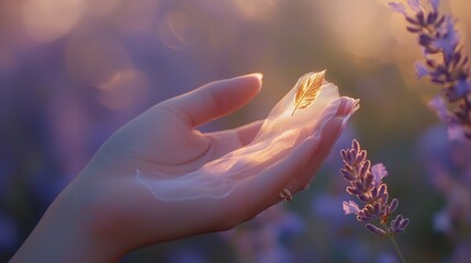 Fototapeta premium A close-up of a person's hand holding a flower with a softly blurred background