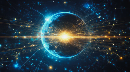 Obraz premium background Innovation network points Earth's surface wave background Abstract digital wave background information technology background The background is the background. gradient wave digital wave ban
