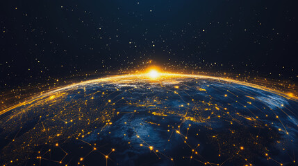 Obraz premium background Innovation network points Earth's surface wave background Abstract digital wave background information technology background The background is the background. gradient wave digital wave ban