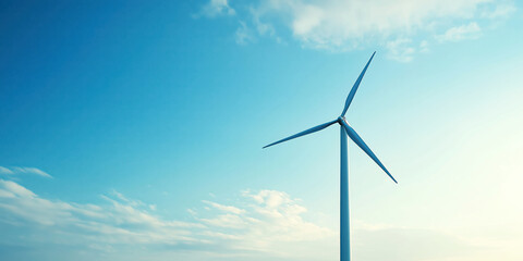 Obraz premium Sustainable energy: wind turbine against a clear blue sky with clouds