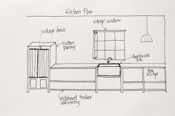 Architect hand drawn kitchen sketch