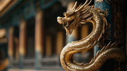 Fototapeta premium Ornamental Chinese Dragon Sculpture in Traditional Asian Design