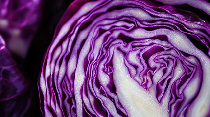   close-up image of a purple cabbage with numerous water droplets clinging to its top